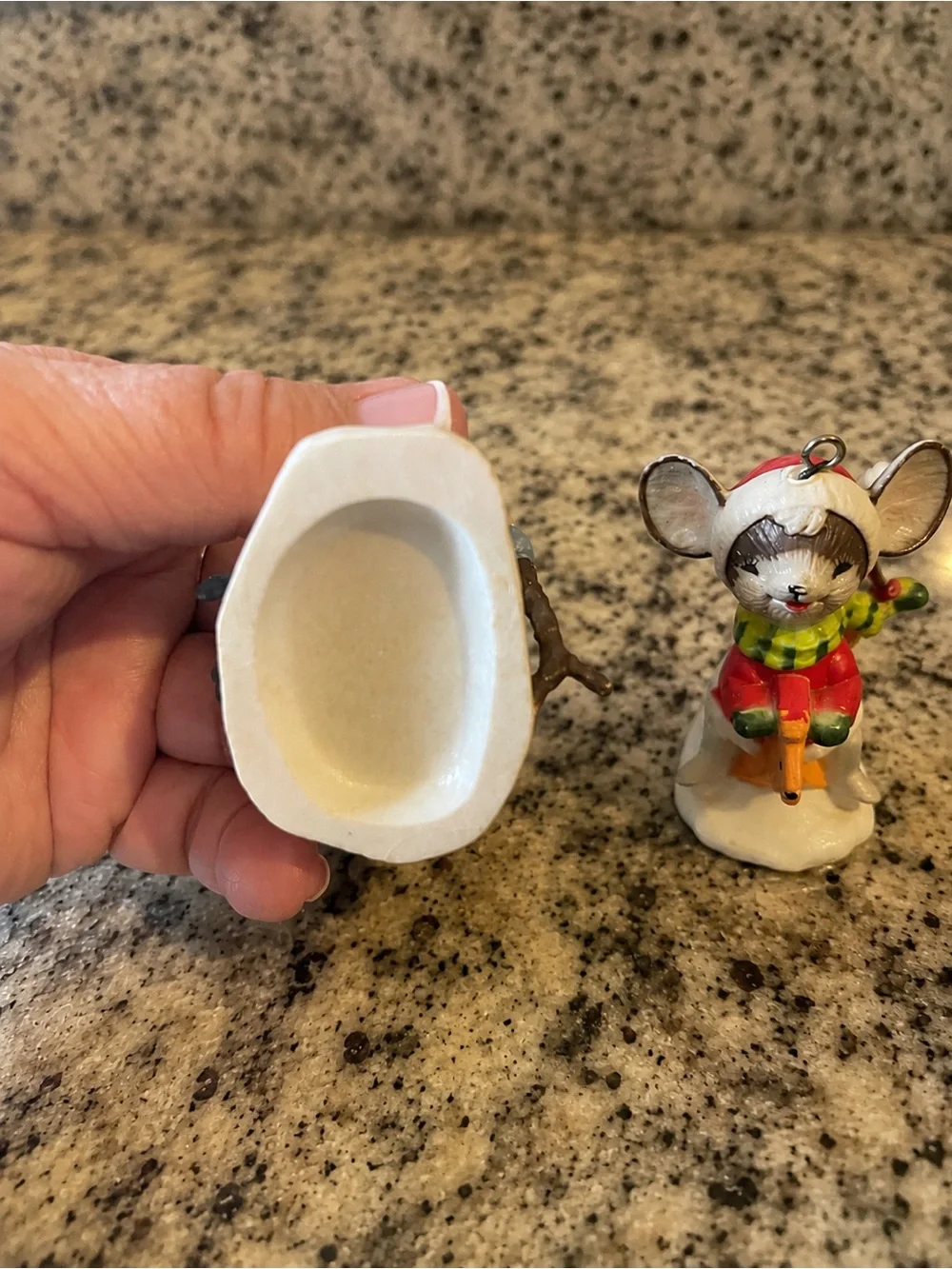 Vintage Set of 2 Winter Mouse Christmas Ornaments – Skier & Sledding Mouse – Han
